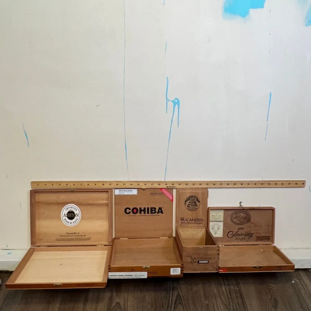 Vintage Wooden Cigar‎ Boxes Set of 4 Ashton Cohiba Bucanero Padron Empty Display